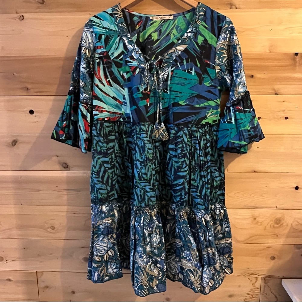 Dress Addict Blue Tropical Ruffle Boutique Boho Dress